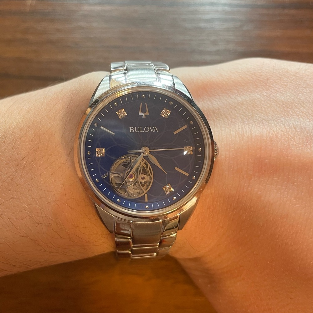 Bulova Ladies Automatic Diamond Skeleton Dial Watch